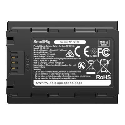 SmallRig 5297 USB-C Camera Battery with Power Display for Sony NP-FZ100