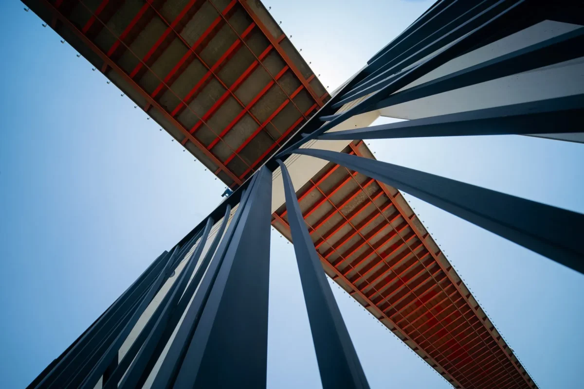 Steel structure shot looking straight up with straight lines out to the edges