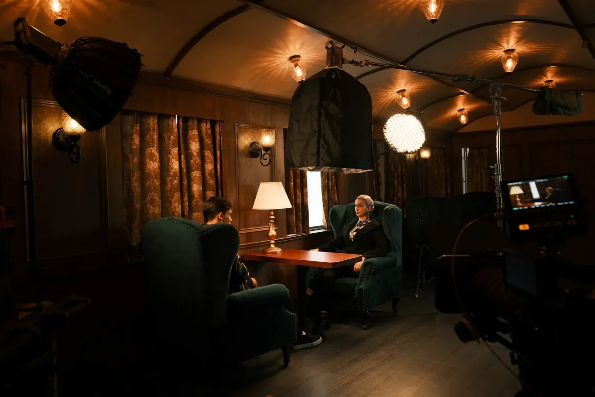 Moody bar scene lit through a lantern softbox